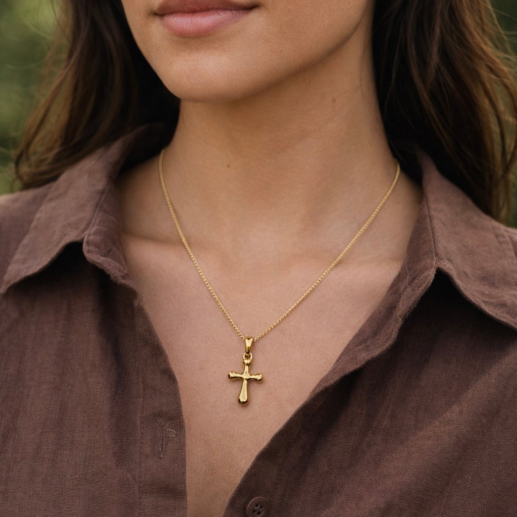 TRINITY Cross Gold Necklace worn – CCaura