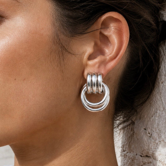 MILA Silver Hoops worn by model – CCaura