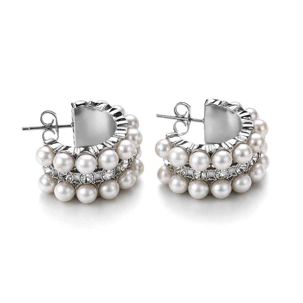 DANIELLA Pearl Silver Hoops – CCaura