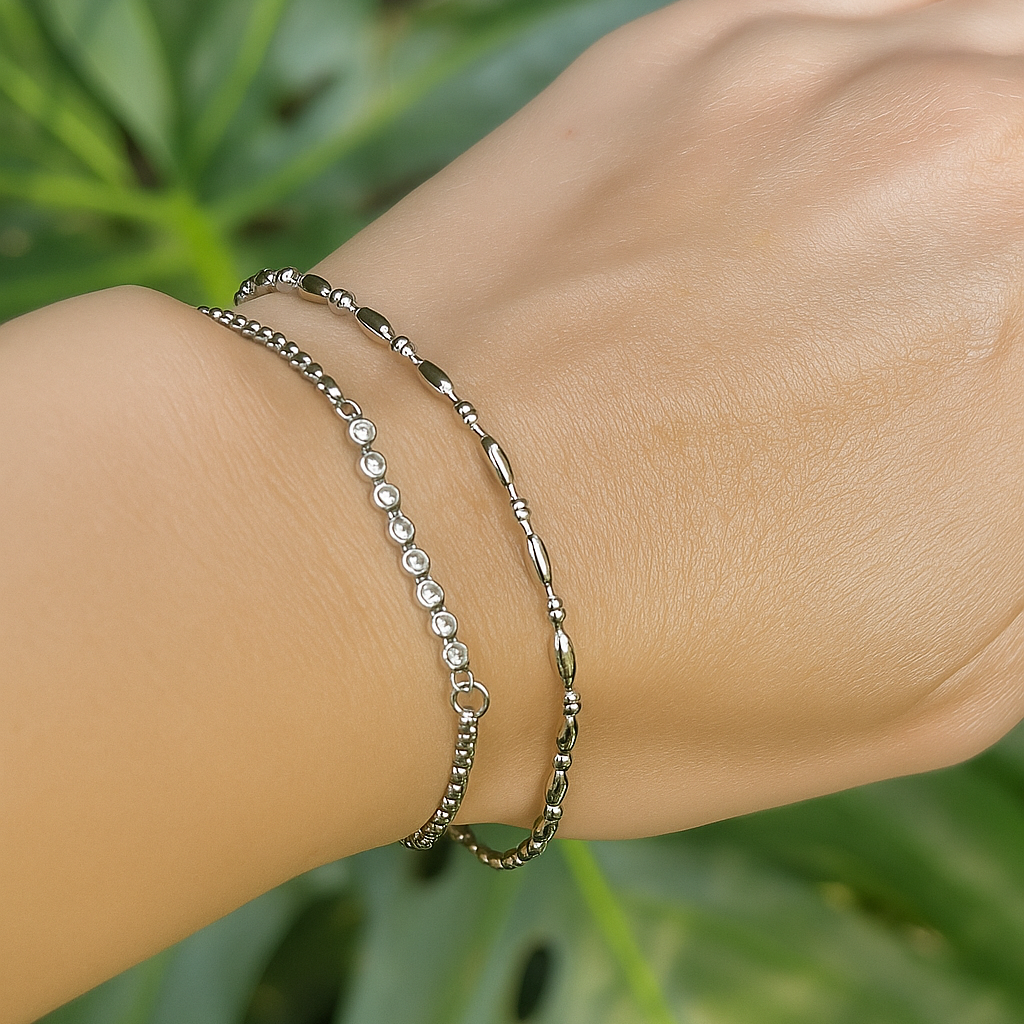 LUCIA Silver Bead Bracelet worn – CCaura