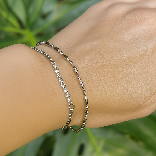 LUCIA Silver Bead Bracelet worn – CCaura