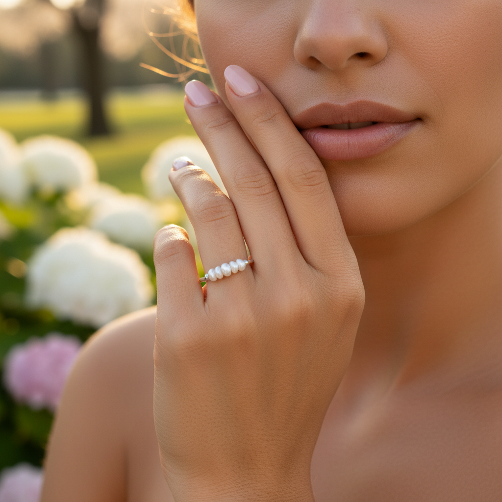 LUNA Pearl Silver Ring worn – CCaura