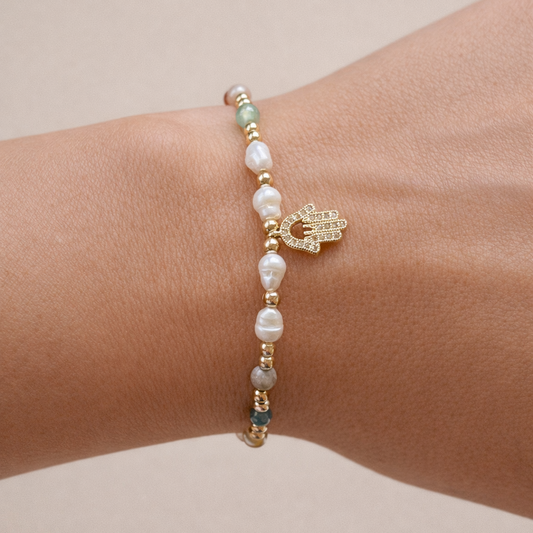 ALMA HAMSA PEARL BRACELET
