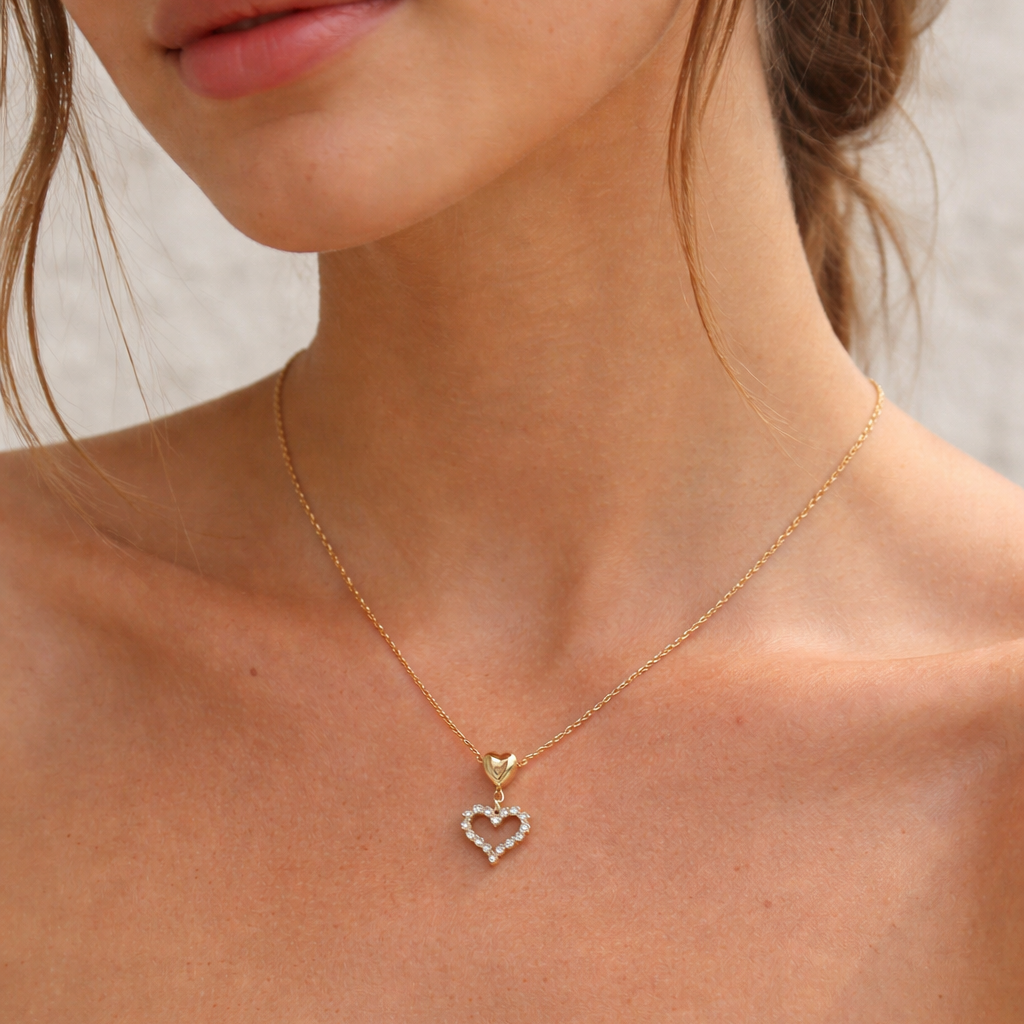 EVARA Heart Gold Necklace worn by model– CCaura