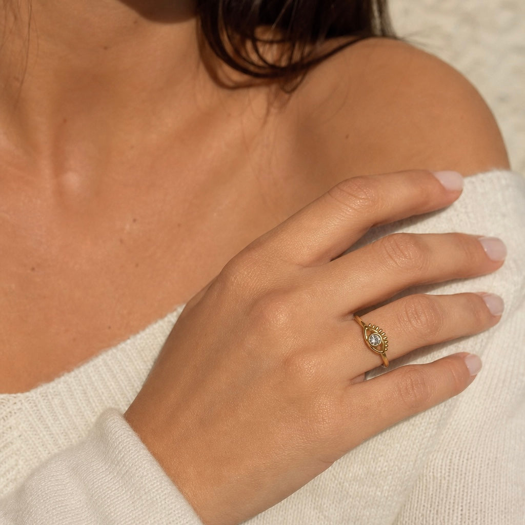 AURA Eye Gold Ring worn – CCaura