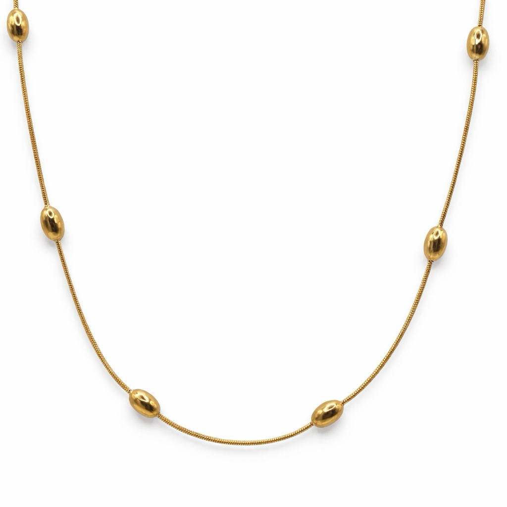 RHEA Beads Gold Necklace 18k gold PVD beads on white background – CCaura