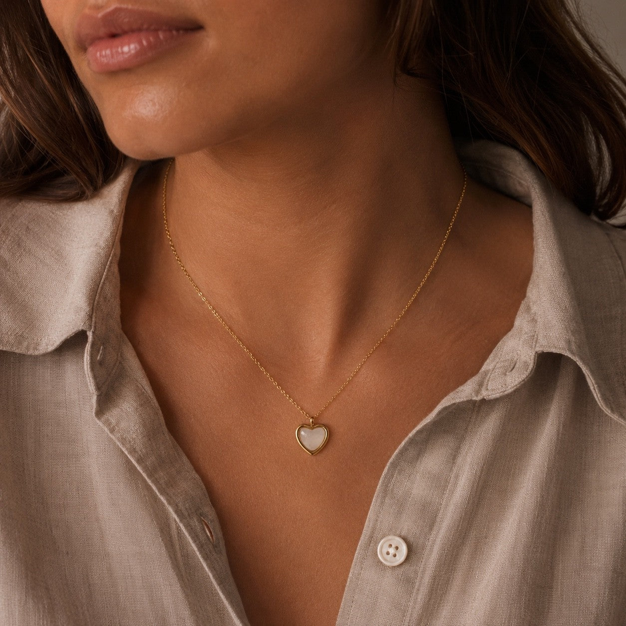 SIENA Heart Gold Necklace worn by model– CCaura