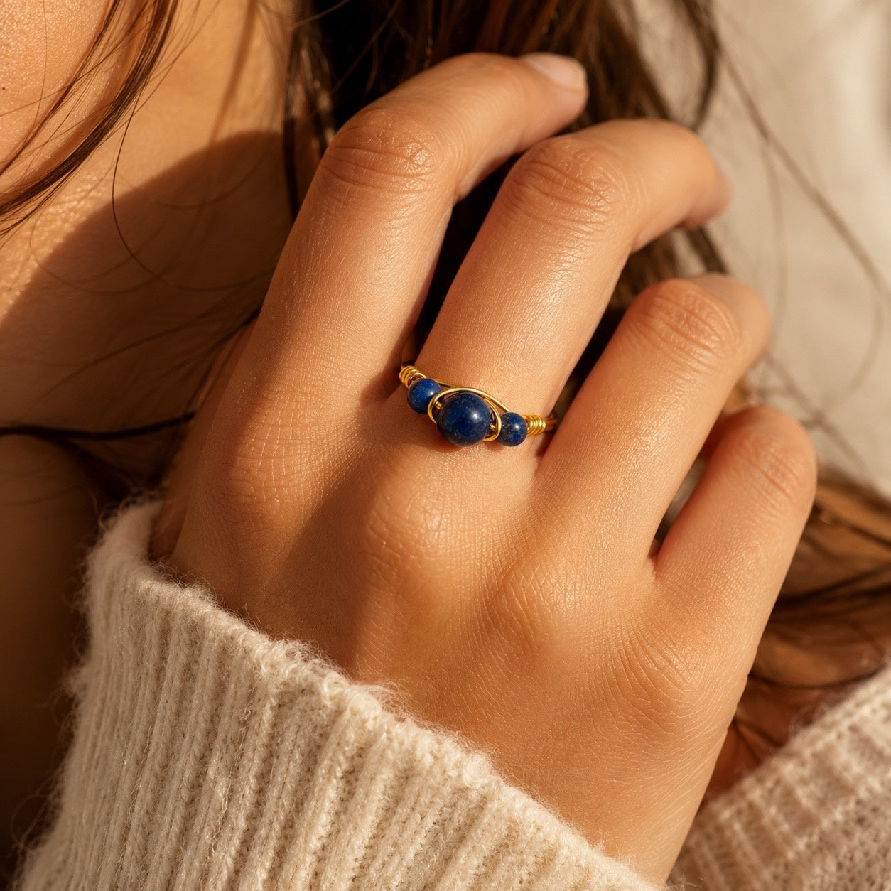 LAPIS Azul Gold Ring worn – CCaura
