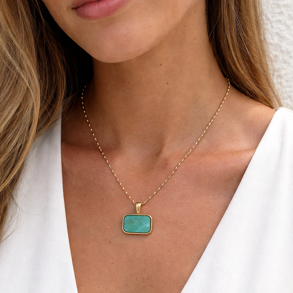 BELLE Aqua Pendant Necklace worn – CCaura