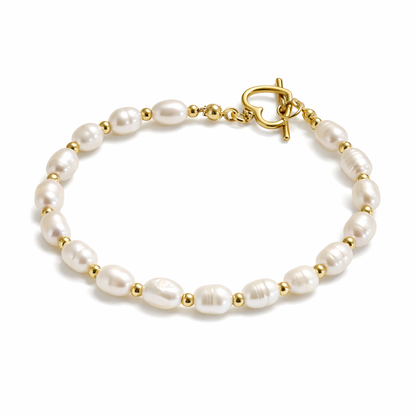 Eden Pearl Bracelet – freshwater pearls with 18K gold-plated beads, heart toggle clasp-CCaura