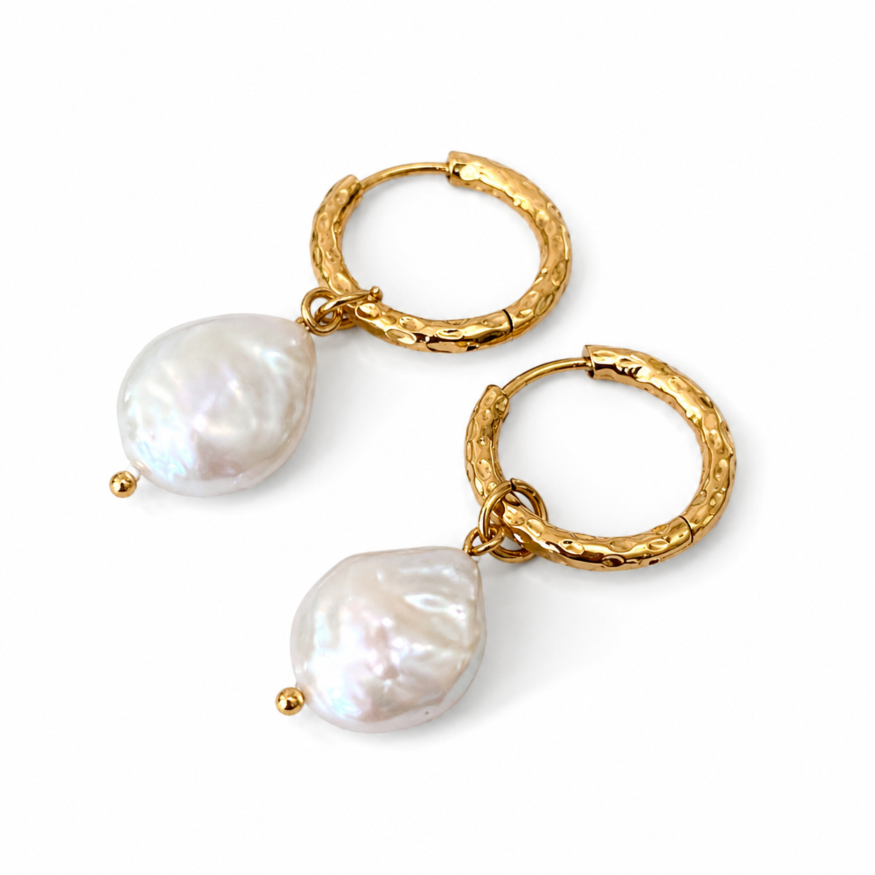 ISLA Baroque Pearl Hoops  On white background– CCAura