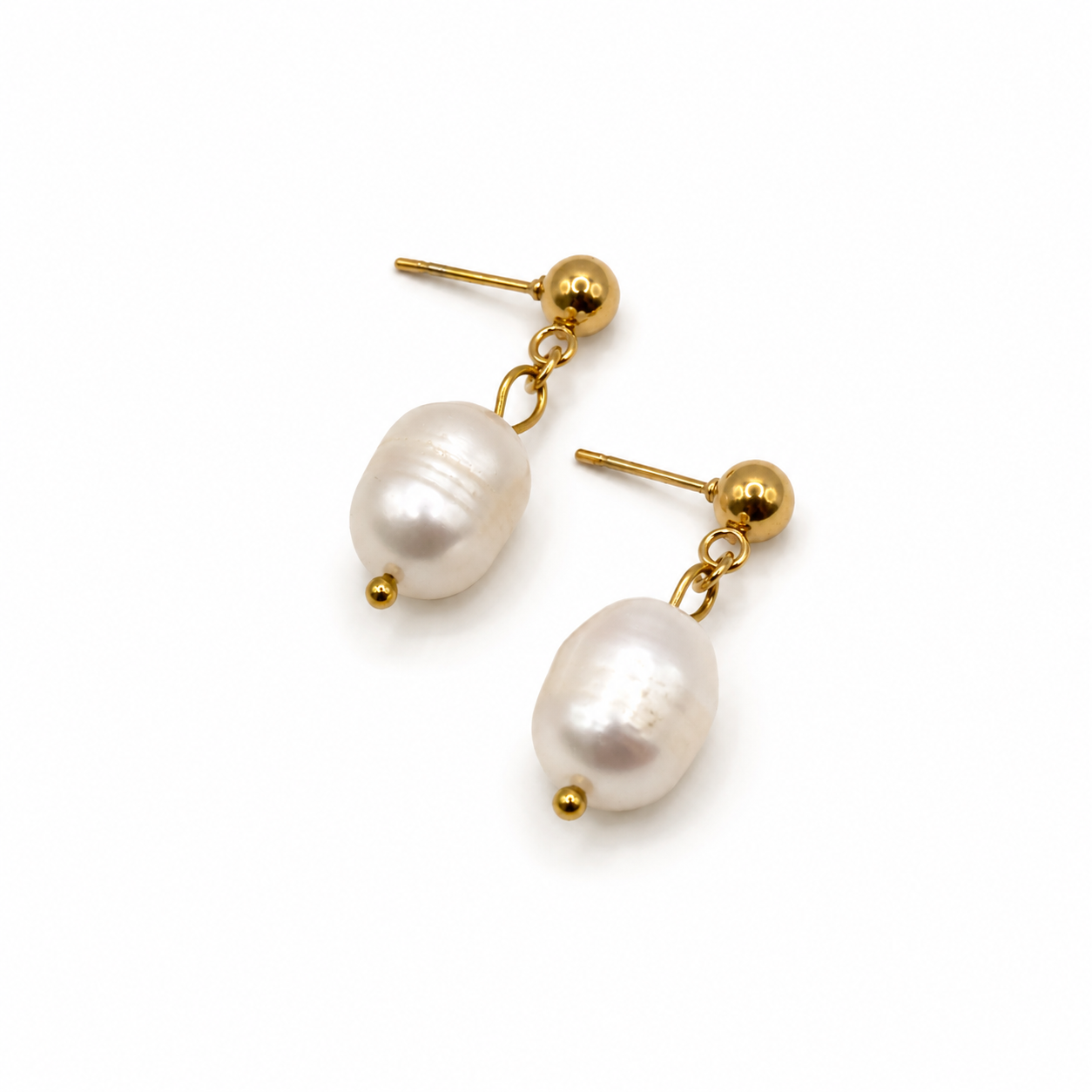 FLORA Drop Pearl Gold Earrings  on white background– CCaura