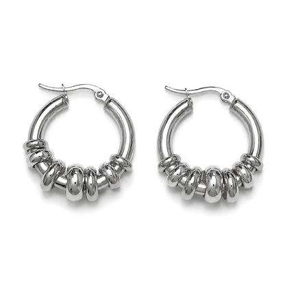 OASIS Silver Hoops worn by model out doors – CCaura