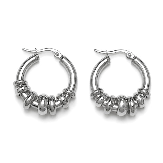 OASIS Silver Hoops worn by model out doors – CCaura