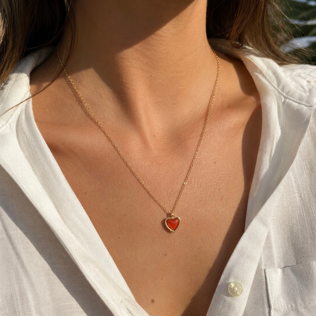 AMARA Heart Gold Necklace worn by model – CCaura