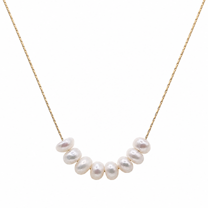LUNA PEARL NECKLACE, freshwater pearls, 18K Gold PVD chain necklace on white background, CCaura