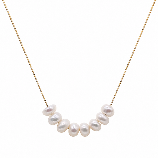 LUNA PEARL NECKLACE, freshwater pearls, 18K Gold PVD chain necklace on white background, CCaura