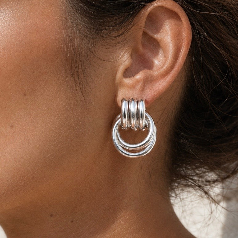 MILA SILVER HOOPS silver earrings CCaura white background