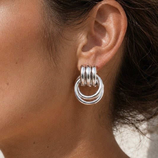 MILA SILVER HOOPS silver earrings CCaura white background