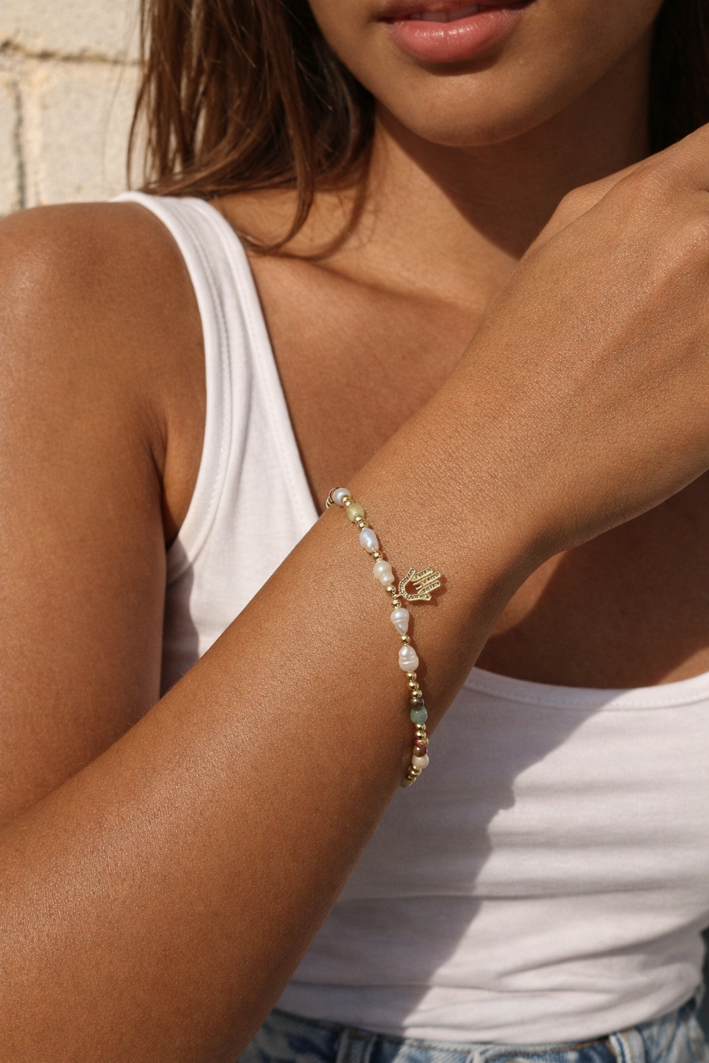 ALMA HAMSA PEARL BRACELET