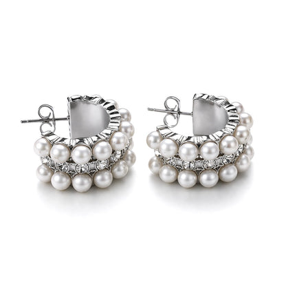 DANIELLA PEARL SILVER HOOPS silver earrings CCaura white background