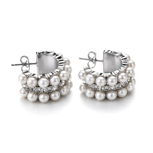 DANIELLA Pearl Silver Hoops – CCaura