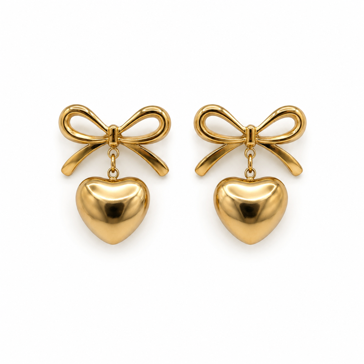 MINI Bow Heart Gold Studs  on white background– CCaura