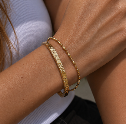 ATHENA Gold Cuff layered and worn by model – CCaura