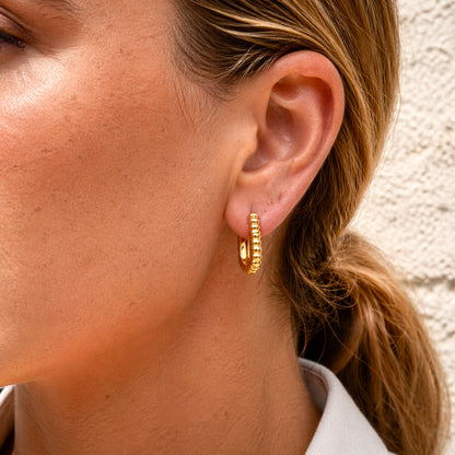 JUNO Textured Gold Huggies worn  by model– CCaura