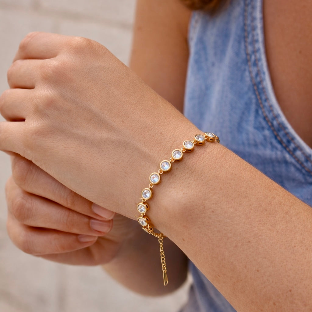 SOFIA Crystal Gold Bracelet worn – CCaura