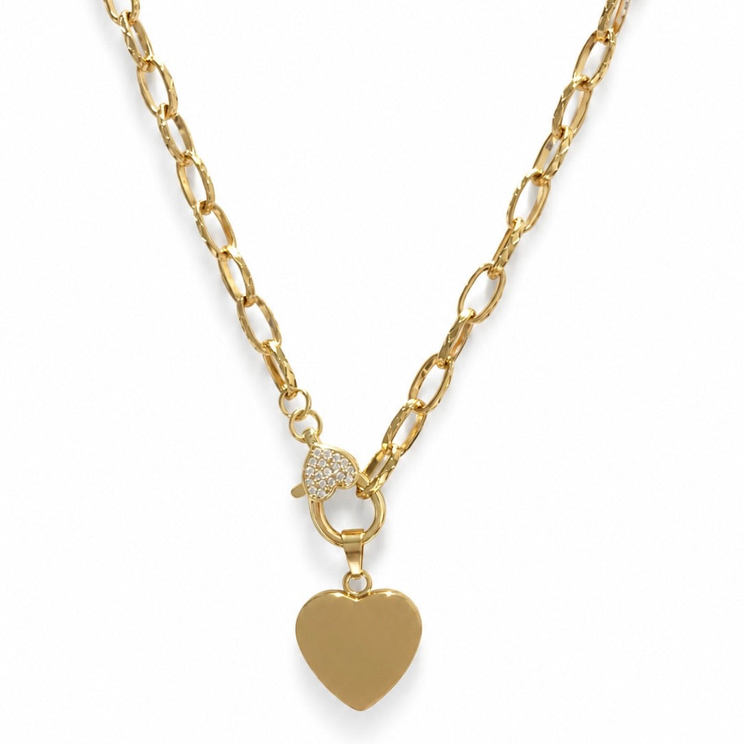 Celine Gold Heart Necklace — 18K Gold PVD Pavé Heart Pendant on white background-| CCaura"