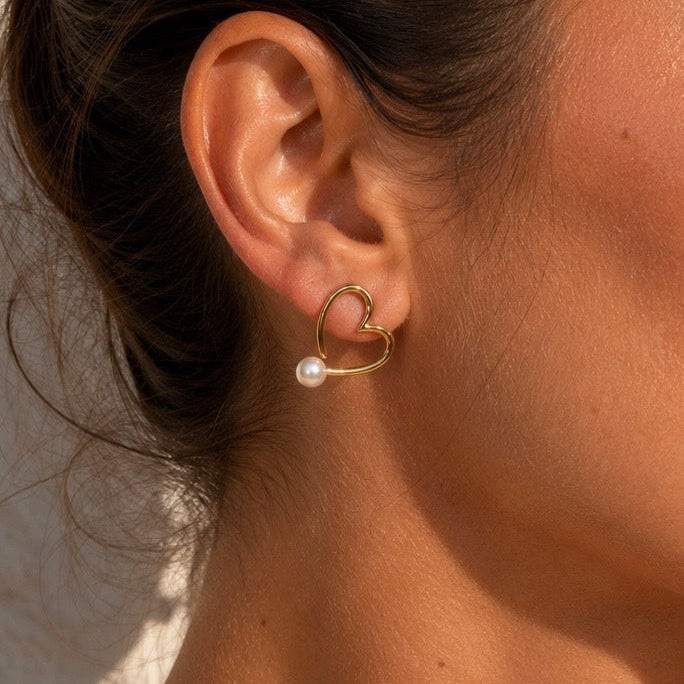 CELESTE PEARL HEART EARRINGS worn by model- CCAura