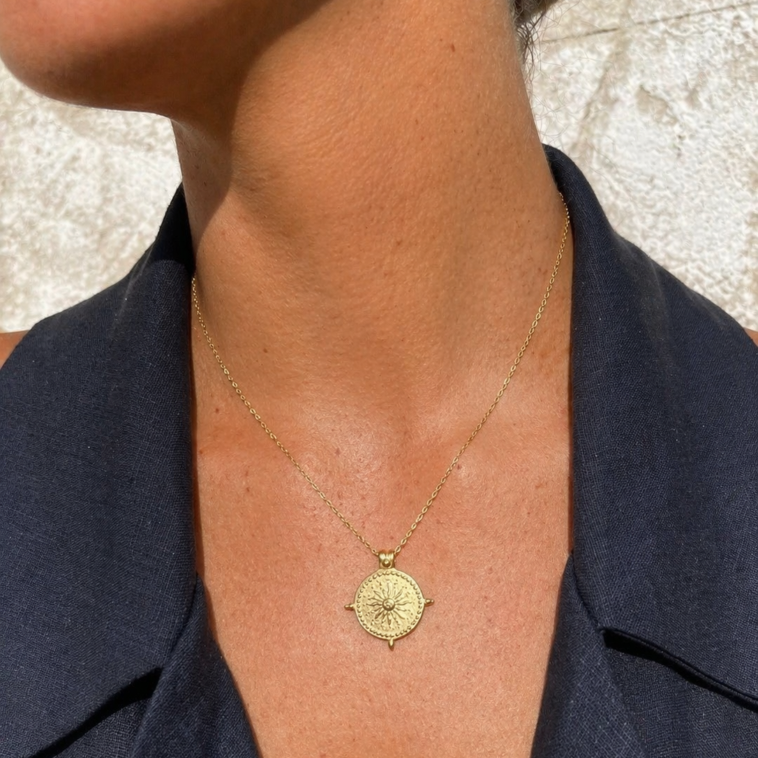 SOL Pendant Gold Necklace worn – CCaura