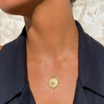 SOL Pendant Gold Necklace worn – CCaura