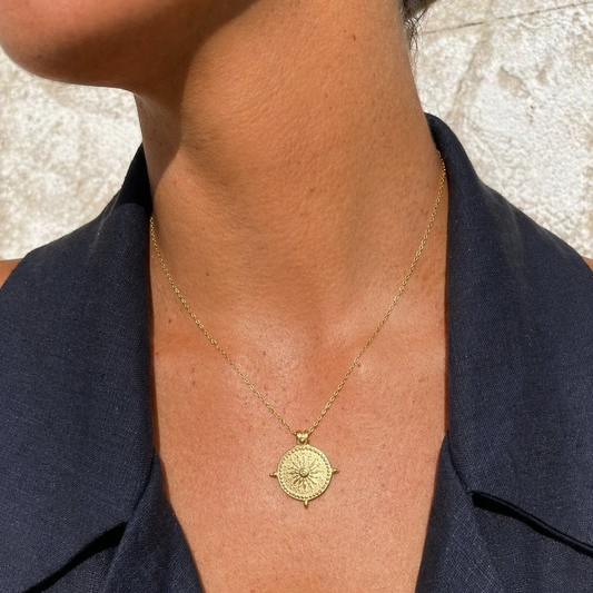 SOL Pendant Gold Necklace worn – CCaura