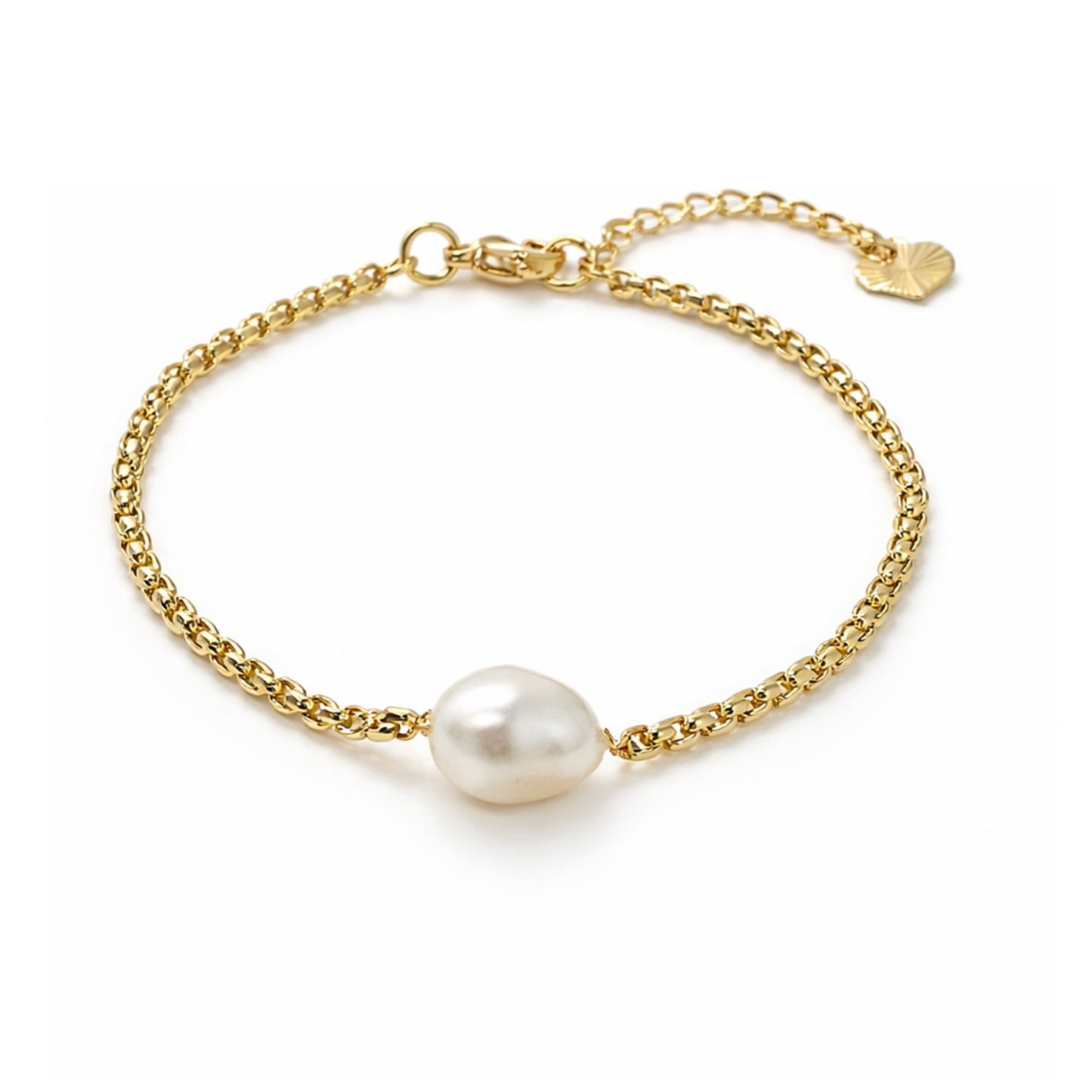 HESTIA Pearl Bracelet, large natural freshwater pearl and 18k gold PVD venetian chain bracelet, Laid flat – CCaura