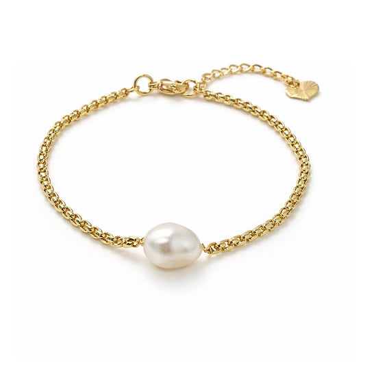 HESTIA Pearl Bracelet, large natural freshwater pearl and 18k gold PVD venetian chain bracelet, Laid flat – CCaura
